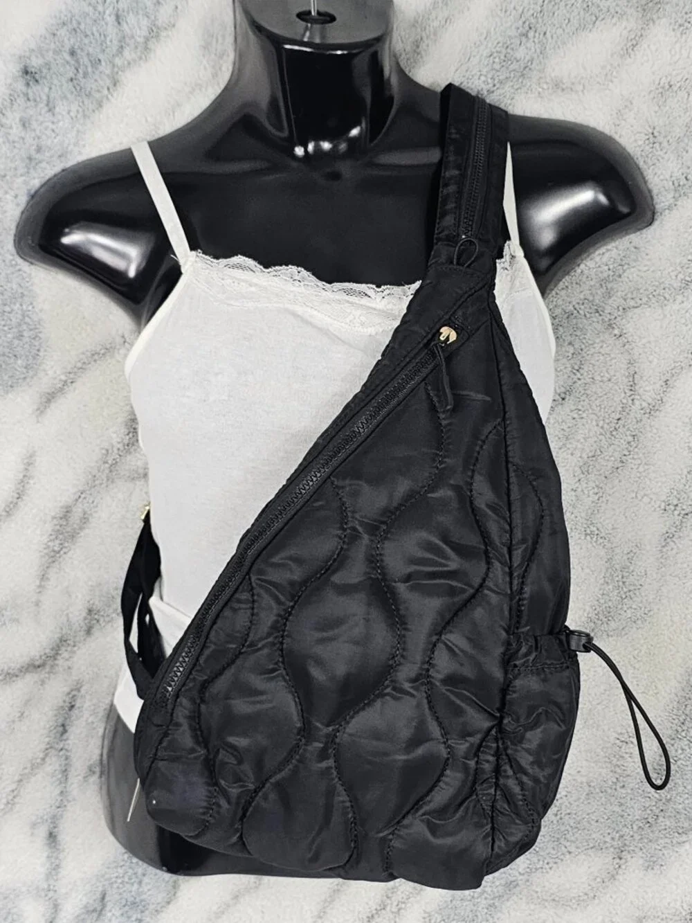 Pretty Simple Black Puffer Sling One-Shoulder Bag Or Backpack Multi-Way Tote